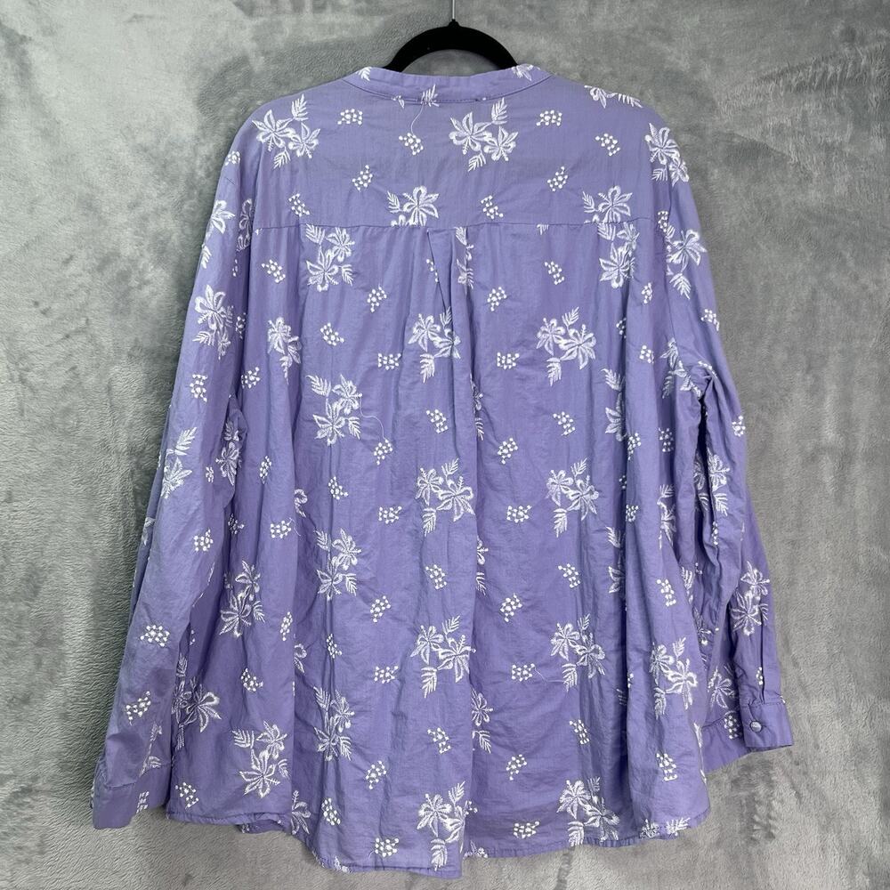 O-necue‎ Popover Blouse Embroidered Womens 5XL Purple Floral Long Sleeve Cotton - Picture 10 of 16